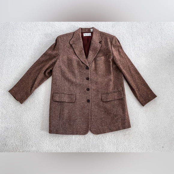 Liz Claiborne Brown Wool Tweed Jacket Blazer - Picture 2 of 7